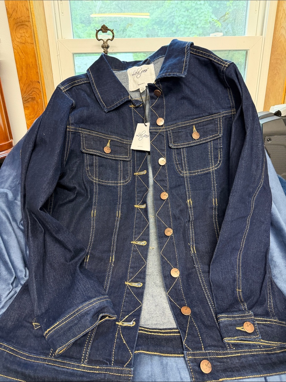 lola Dark Indigo Denim Jacket with Contrast Stitching
